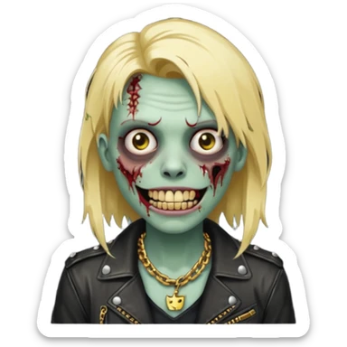 Zombie com dente de ouro e cabelo loiro com corrente e uma jaqueta de couro sticker