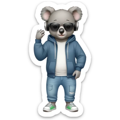 anthropomorphised koala full body wearing a hoodie and jeans dark sunglasses headphones different pose sticker