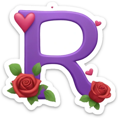 Letter R R R with roses and hearts of love in purple sticker