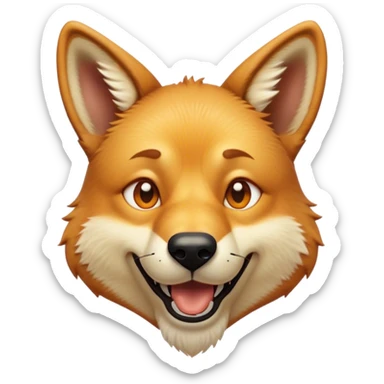Cinematic Comical Dingo Portrait Emoji, Head tilted dramatically with an exaggeratedly amused expression, featuring a striking sandy fur with wide, expressive amber eyes full of playful disbelief, Simplified yet hilariously expressive features, highly detailed, glowing with a slightly sassy glow, high shine, dramatic yet playful, stylized with an air of cheeky outback mischief, bright and endearing, soft glowing outline, capturing the essence of a spirited and over‐the‐top dingo, so meme‐worthy it feels like it could bark its way into internet fame instantly! sticker