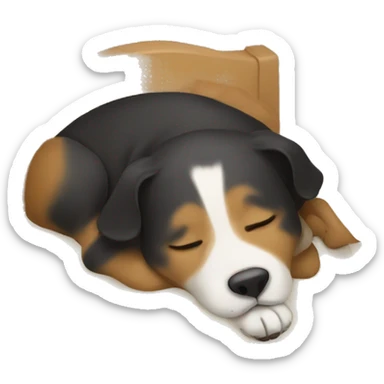 Dog sleeping in human bed sticker