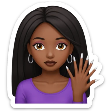face girl with nails and cute make up black girl strait hair super long  top sticker