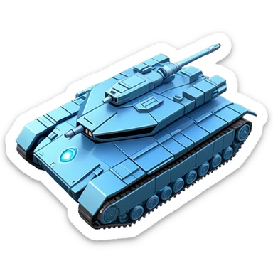 Clash of Clans aesthetic: Cinematic heroic Space Tank Emoji, rendered in a 3D vector-style similar to standard emojis with minimal shading and bold, simplified shapes. A robust, isometric armored vehicle with sleek futuristic plating and energy cannons, softly glowing with a high-tech cosmic combat charm. Simplified yet unmistakably iconic, highly detailed and consistent, glowing with a soft radiant shine and high gloss. Stylized with a touch of intergalactic warfare and a soft glowing outline, capturing the essence of a futuristic battle machine with a friendly, playful spirit! sticker