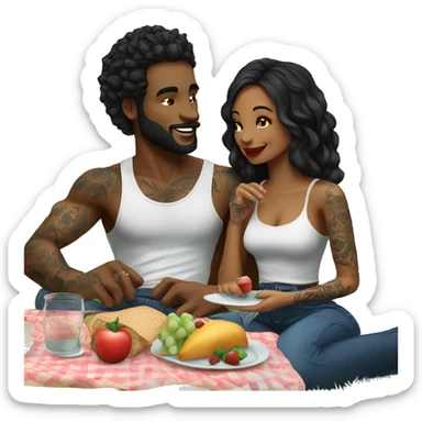 Romantic picnic date for beautiful tattooed couple sticker