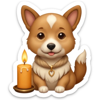dog holding an aromatic candle in hand with a light background sticker