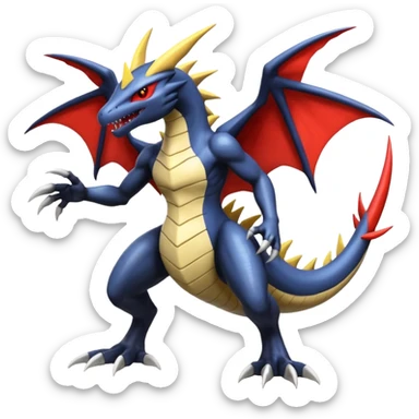 Handsome cool badass edgy Latias-Garchomp-Giratina-Pokémon-Fakémon-fusion-hybrid-creature, full body sticker
