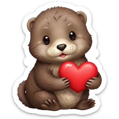 Otter holding red heart  sticker