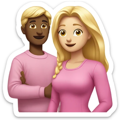 Man kneeling in front of woman standing with pink clothes and blonde hair  sticker
