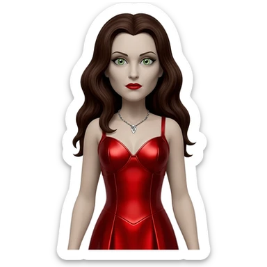 The Bride of Dracula from Universal Monsters with long dark brown hair, red metallic long dress sticker