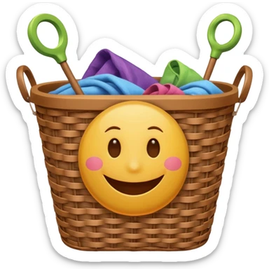 Laundry basket with magic wand and eyes and a mouth sticker