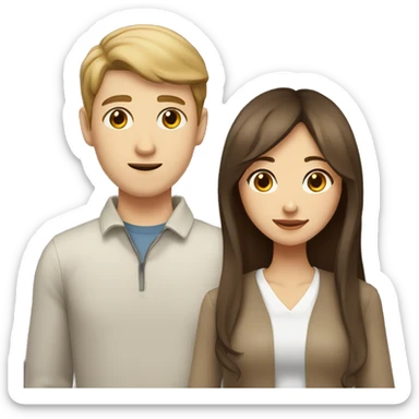 brown haired asian girl with straight hair and brown haired white guy with wavy hair sticker