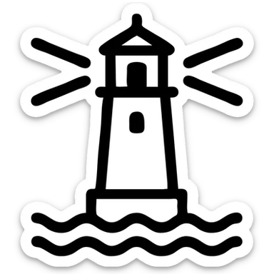 Lighthouse icon, simple and clean, black and white, minimalist design, outline style, no additional details sticker