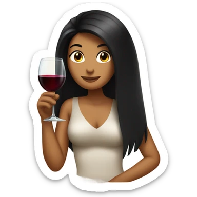 Tanned woman with long black hair drinking wine  sticker
