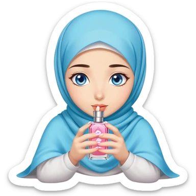 Turkish beautiful finish Konya girl blue eyes with sakura hijab smells perfume on the floor  sticker