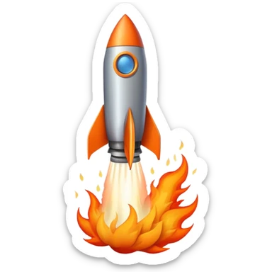A rocket launching into space with flames and smoke coming out of the bottom sticker