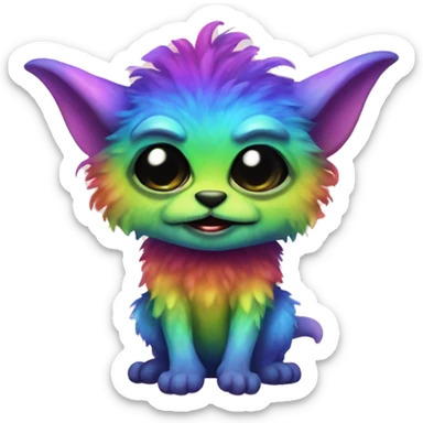 A rainbow furred creature that looks like the cute gremlin sticker