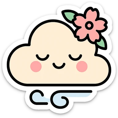 feminine adult vanilla cloud doe with rosy cheeks and cherry flowers, floating gracefully, minimalist style, brand identity, social media sticker