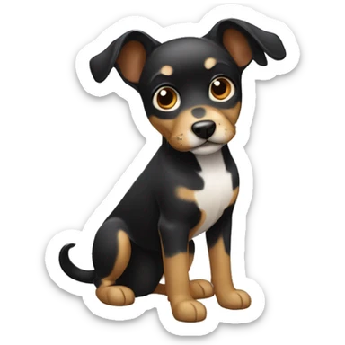 Perrito negro con una oreja arriba y otra medio abajo  sticker