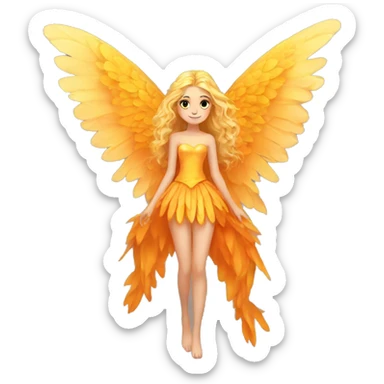 big wings, marigold, Beautiful, fairy, gold, orange, long hair sticker