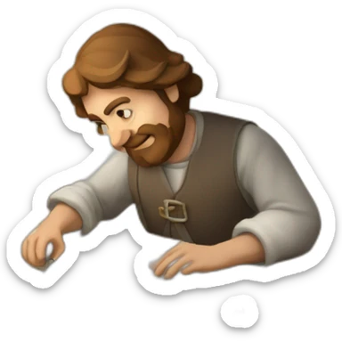 medieval architect working, overseeing a floor plan laid out on a piece of paper sticker