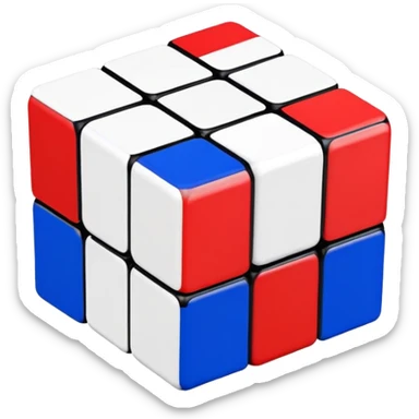 A scrambled 3x3 Rubik's Cube with only red, white, and blue colors, minimalist iOS emoji style, viewed from an angle sticker