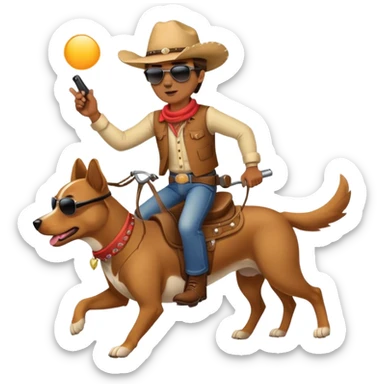 Man riding a dog into a sunset sticker