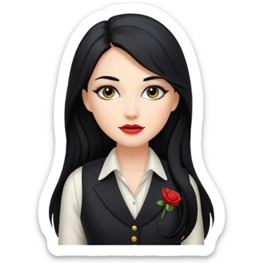 portrait of adult woman, formal vest, makeup, long black hair sticker