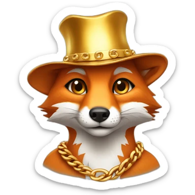 fox wearing a gold chain and hat sticker