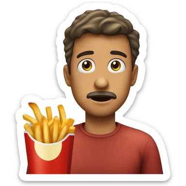 A person realizing that the French fries he was eating was expired sticker