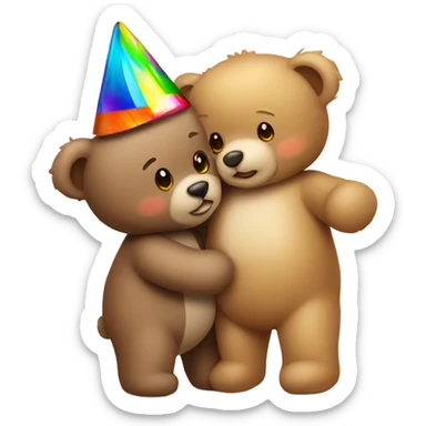 teddy bear kissing another teddy bear wearing party hats sticker
