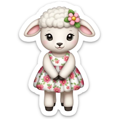 Little lamb wearing flower dress sticker
