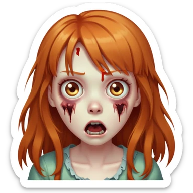 zombie girl with long ginger hair and bangs, surprised expression sticker