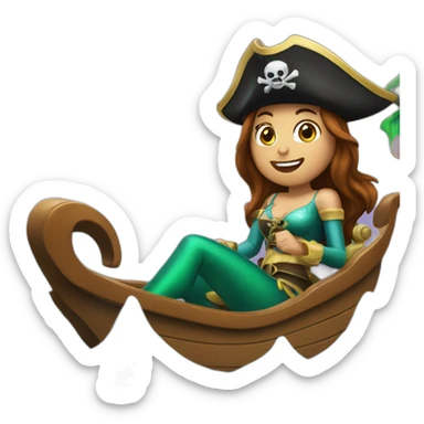 Brown haired mermaid and woman pirate in Santa’s sleigh sticker