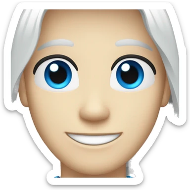 Man, blue eyes, straight black hair, bright blue eyes, white skin, caucasian, smiling, happy sticker