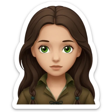Eponine From Les Miserables with light skin, green eyes, Dark Brown long Hair, brown outfit sticker