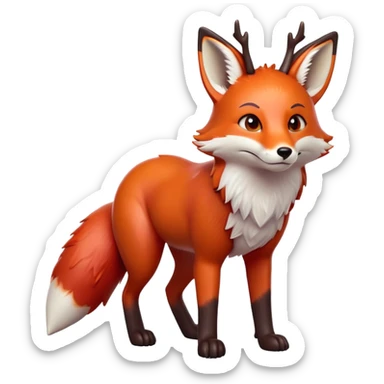 cinematic-[fox]-realistic-full-body-standing on all fours-emoji,-tail-tucked-close,-head-tilted-dramatically,-fox-[red]-fur,-simplified-yet-realistic-focused-features,-highly-detailed,-glowing-with-an-almost-sarcastic-glow big antlers sticker