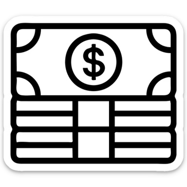 two stylized icon money bundles, bold lines, minimal detail, stacked sticker