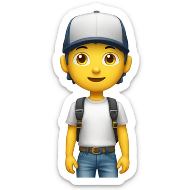 Niño blanco saludando con gorra amarilla sticker