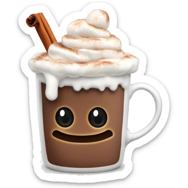 Christmas mug of hot chocolate with whipped cream and cinnamon sticker