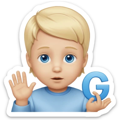 Caucasian blond hair blue eyed baby with a genius sign over it’s head sticker