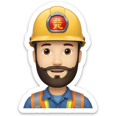 Ingeniero con barba y con casco y letra china minipeka   sticker