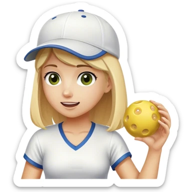 Girl with blond hair and wearing a white baseball cap playing pickleball sticker