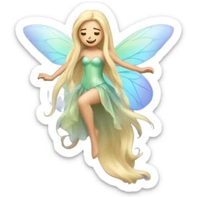 Iridescent fairy flying long hair blonde full body sticker
