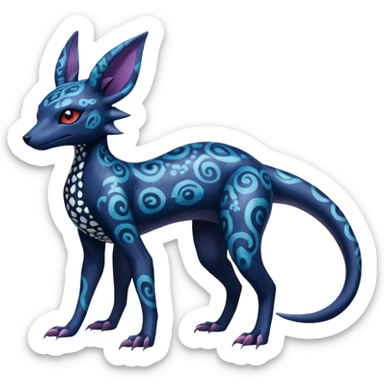 Gothic Scaley Exotic Salandit-Umbreon-Suicune-Fakémon-hybrid-creature (full body), 4 legs sticker
