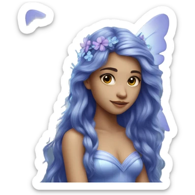 Beautiful, blue flower, fairy, blue, silver, purple, long hair, big wings sticker