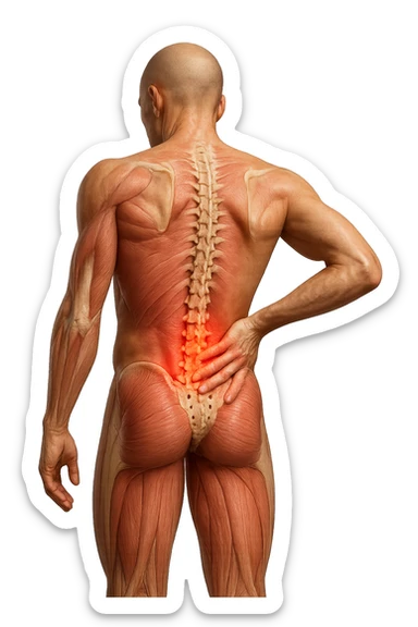 corpo UMANO ANATOMICO con mal di schiena, iperrealistico 4k sticker