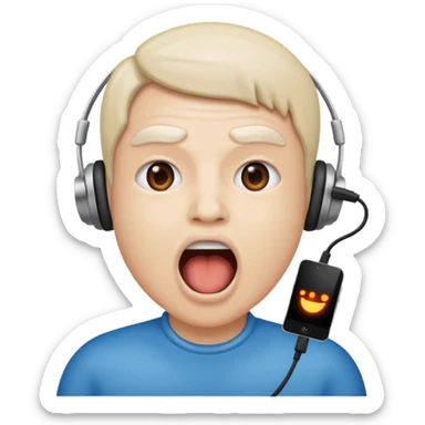 Mouth open wide with audio cable stuffed inside. sticker