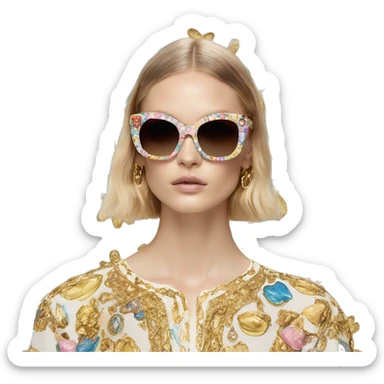 Dolce and Gabbana sunglasses with colourful pastel ornament print and golden detais  sticker