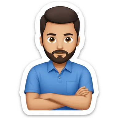 portrait of a young man with dark hair and a beard, wearing a blue shirt, in an office setting, natural lighting, realistic, high detail, 4k, trending on artstation
 sticker