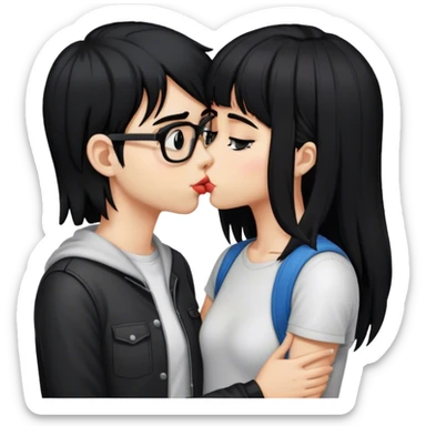 nerd kissing black hair emo girl without glasses sticker